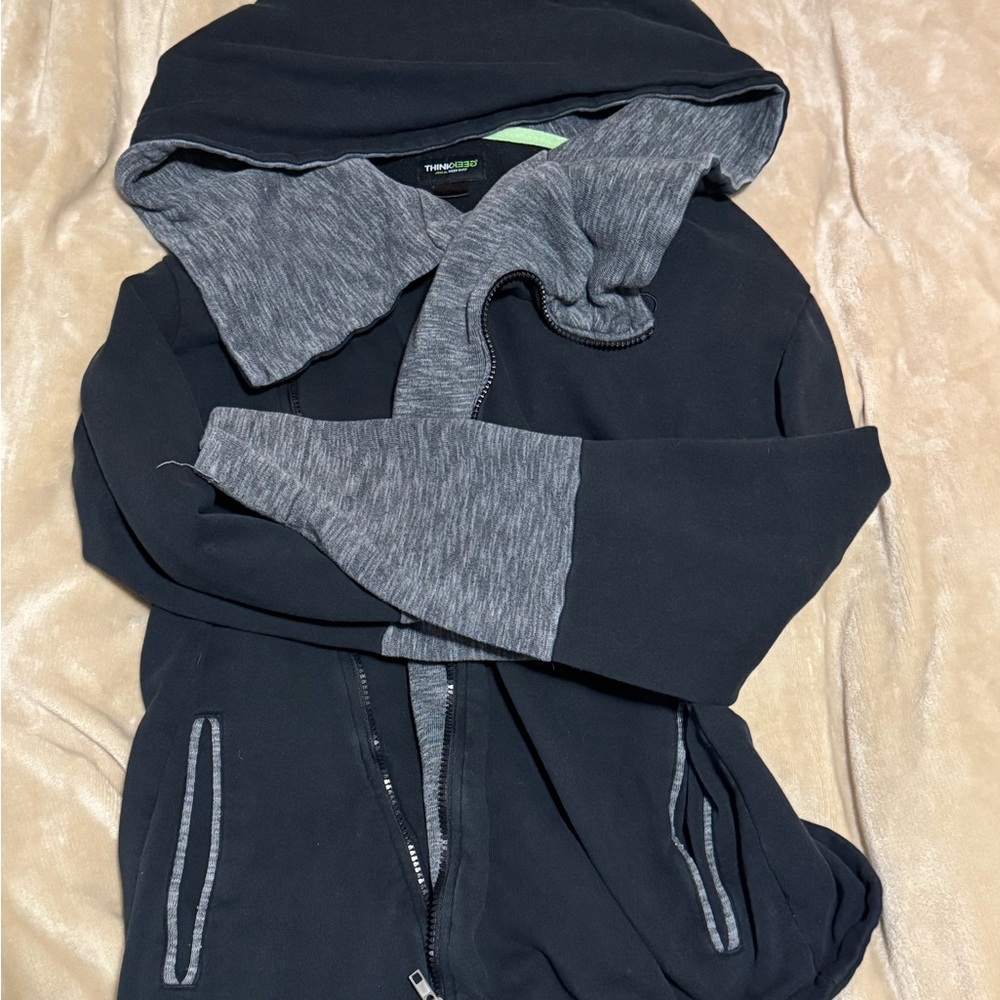 ThinkGeek Women's Black & Heather Gray Hooded Zip-Up Sweatshirt with Lime Accent